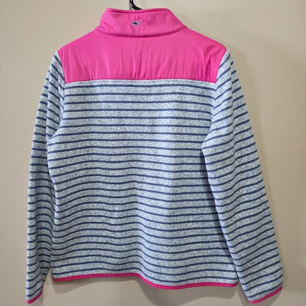 Vineyard Vines Striped Shep Shirt Pullover Blue Pink Quarter Zip Fleece L - Picture 3 of 8